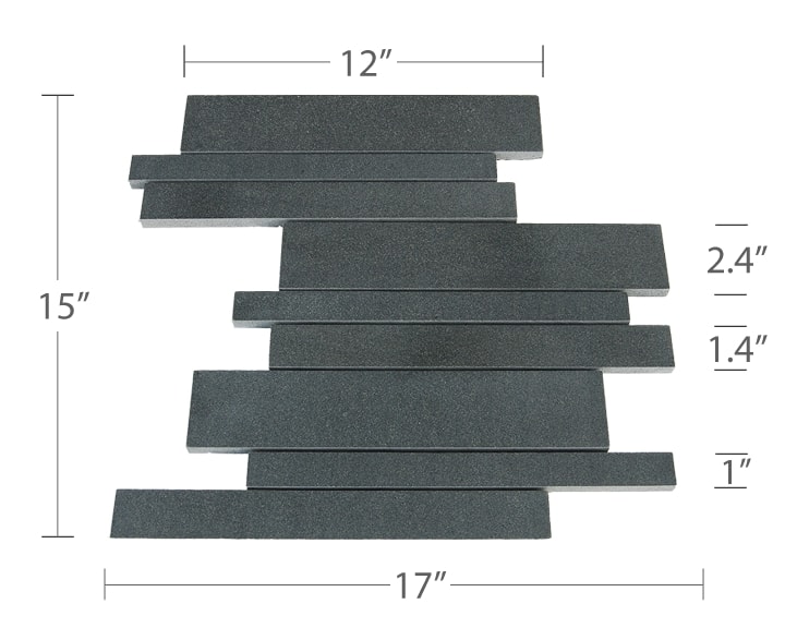 Norstone Lynia Tile in Grey with Measurements shown in inches